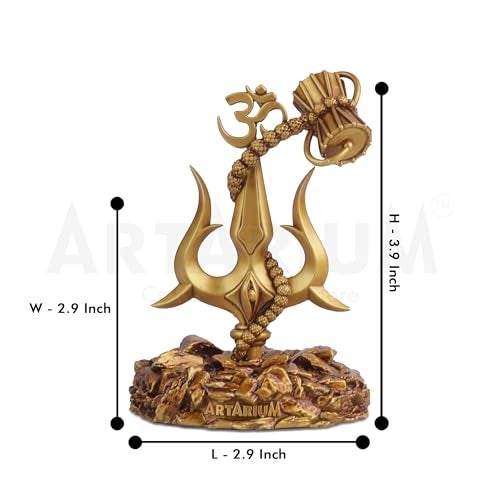 Artarium Trishul with Damru Traditional Trishul Damru Shiva Idol Decorative Showpiece for Car Dashboard Home Decor Pooja Room (Trishul with Damru- Antique Base 3.9 Inch) - Image 5