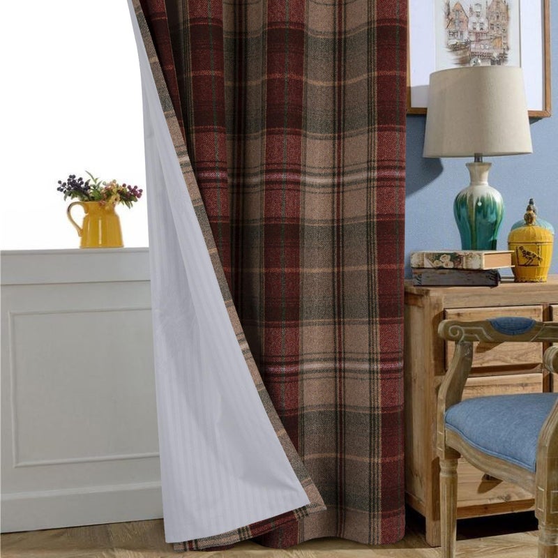 always4u 100% Blackout Woolen Look Plaid Curtains Modern Window Panels Checkered Tartan Curtains for Living Room Bedroom 2 Panels Christmas Red Green 45 * 63 Inches - Image 4