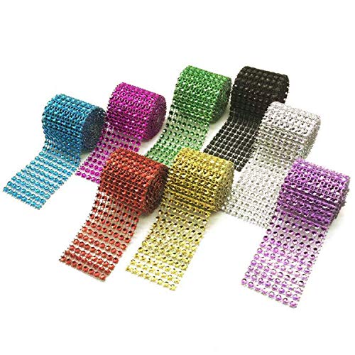 Allazone 8 Colors 8 Row 1 M Acrylic Rhinestone Diamond Ribbon with 8 Pairs Self Adhesive Hook and Loop Tape for Wedding Cakes, Birthday Decorations, Baby Shower and Crafts Projects by Allazone - Image 5