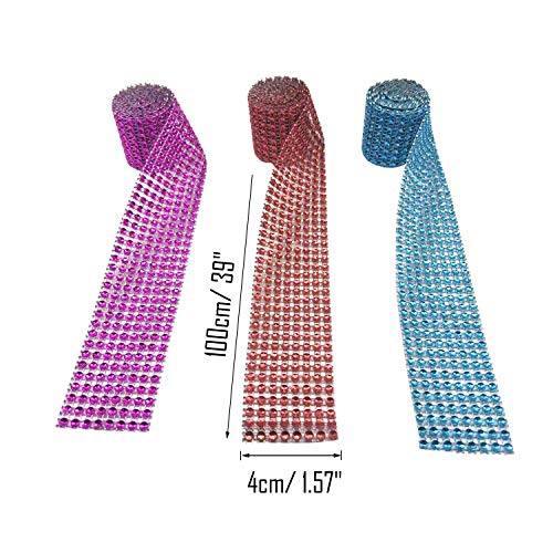 Allazone 8 Colors 8 Row 1 M Acrylic Rhinestone Diamond Ribbon with 8 Pairs Self Adhesive Hook and Loop Tape for Wedding Cakes, Birthday Decorations, Baby Shower and Crafts Projects by Allazone - Image 3