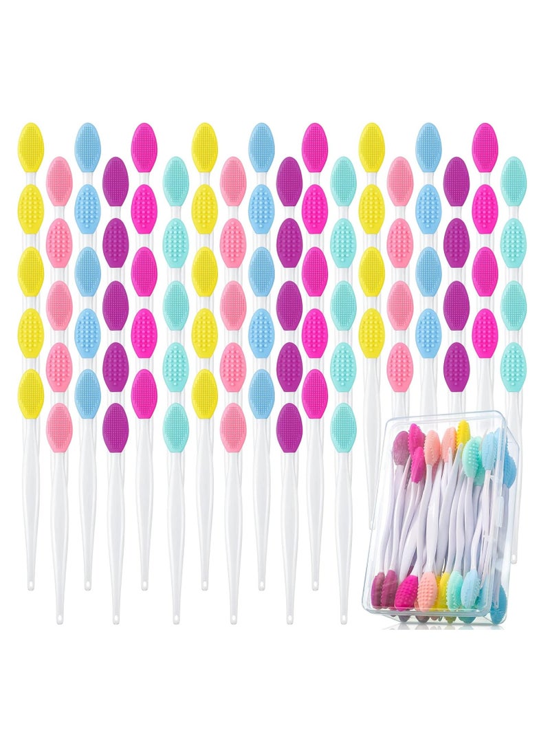 Newtay 100 Pieces Lip Scrub Brushes Double Sided Silicone Exfoliating Lip Brush with Container Soft Silicone Face Lips Cleaning Tool Silicone Lip Scrubber for Plump Smoother Lip Appearance Multi-colored  - Image 1