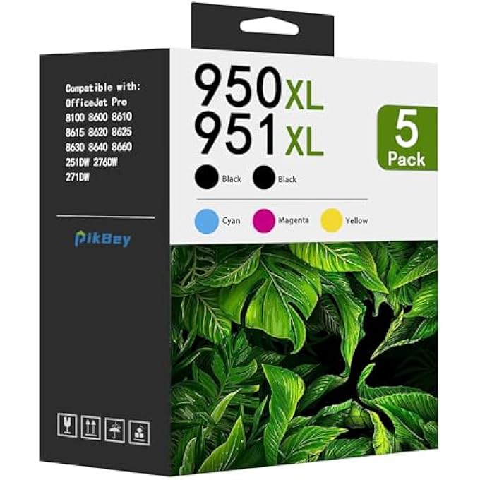 950XL 951XL INK CARTRIDGE COMBO PACK (5 PACK 2BK/1C/1M/1Y)-REPLACEMENT FOR HP 950XL AND 951XL INK CARTRIDGES COMBO PACK COMPATIBLE FOR OFFICEJET PRO 8100 8600 8610 8615 8620 8630 8640 PRINTER - Image 1