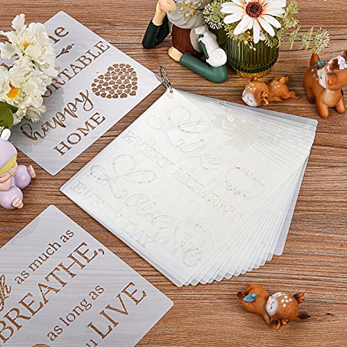 Zonon 16 Piece Inspirational Word Family Sign Template with Metal Open Ring - Reusable Painting Stencils for Wood, Porch, Door, Wall Decor (7.87 x 7.87 Inch) - Image 4