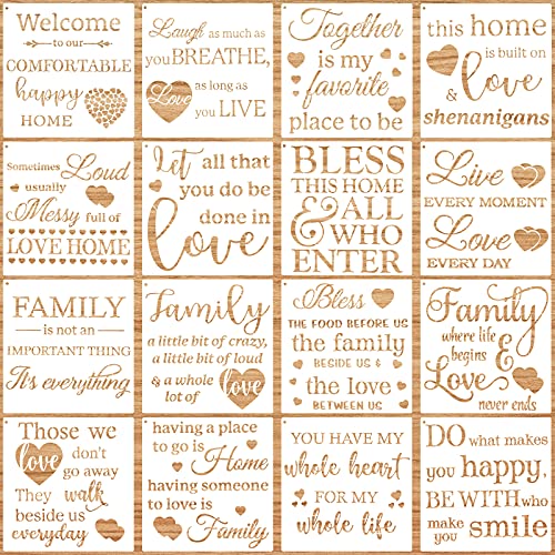 Zonon 16 Piece Inspirational Word Family Sign Template with Metal Open Ring - Reusable Painting Stencils for Wood, Porch, Door, Wall Decor (7.87 x 7.87 Inch) - Image 1