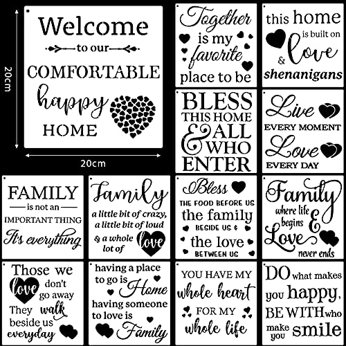 Zonon 16 Piece Inspirational Word Family Sign Template with Metal Open Ring - Reusable Painting Stencils for Wood, Porch, Door, Wall Decor (7.87 x 7.87 Inch) - Image 2