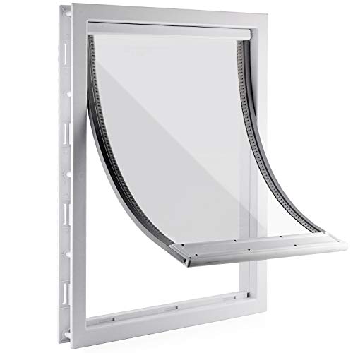CEESC Large Dog Door with Soft Transparent Magnetic Flap and Snap-in Closing Panel, Premium PVC Plastic Pet Door for Large Dogs(XL,White) - Image 1