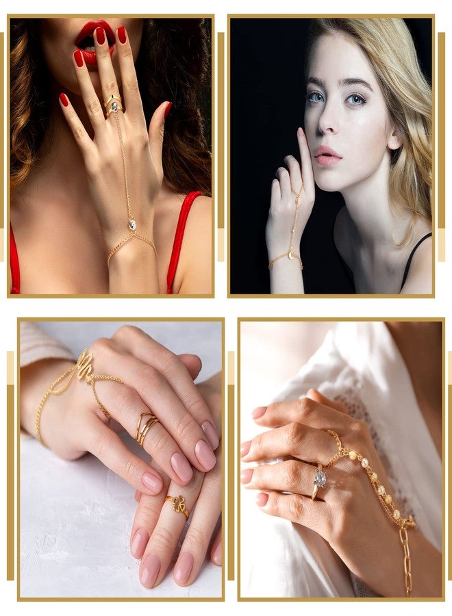 Fumete 6 Pieces Finger Ring Bracelet Linked Rhinestone Hand Harness Chain Slave Bracelet with Ring Everyday Jewelry for Women (Bright) - Image 5