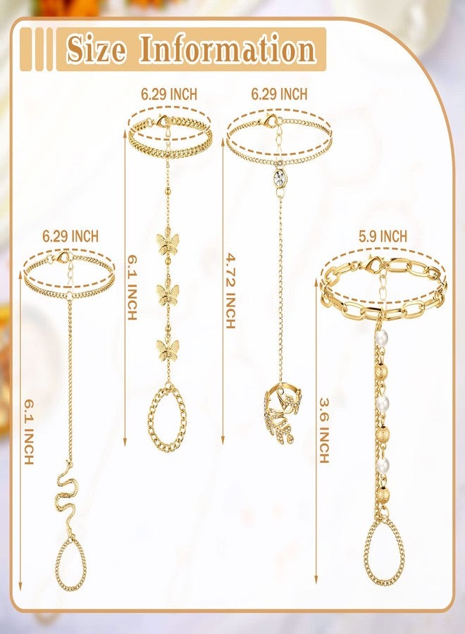 Fumete 6 Pieces Finger Ring Bracelet Linked Rhinestone Hand Harness Chain Slave Bracelet with Ring Everyday Jewelry for Women (Bright) - Image 3