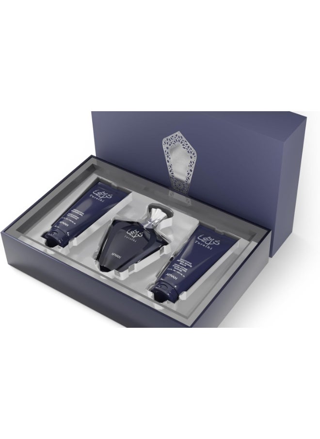 Afnan Gift Set Turathi Homme Blue Eau De Perfume 100 Ml + Shower Gel 100 Ml + After Shave 100 Ml, Perfume Gift Set For Men  - Image 3