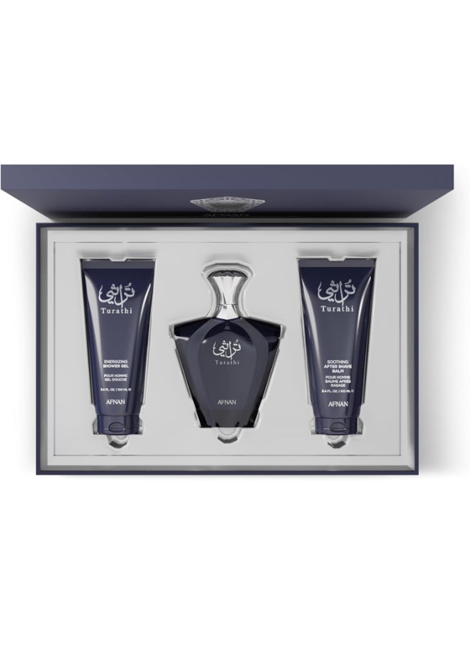 Afnan Gift Set Turathi Homme Blue Eau De Perfume 100 Ml + Shower Gel 100 Ml + After Shave 100 Ml, Perfume Gift Set For Men  - Image 2