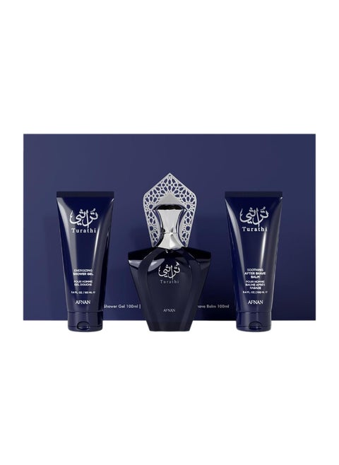 Gift Set Turathi Homme Blue Eau De Perfume 100 Ml + Shower Gel 100 Ml + After Shave 100 Ml, Perfume Gift Set For Men