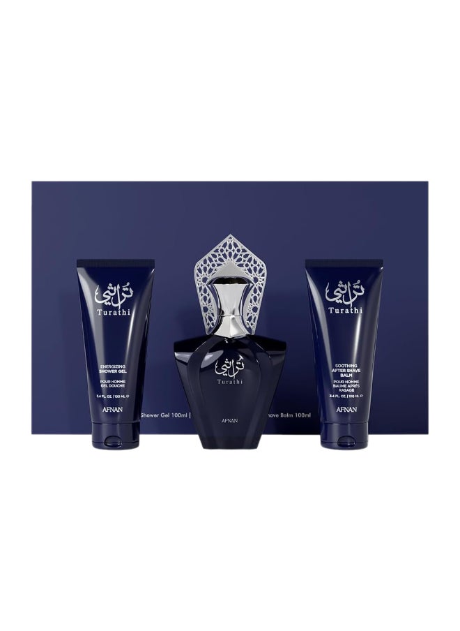Afnan Gift Set Turathi Homme Blue Eau De Perfume 100 Ml + Shower Gel 100 Ml + After Shave 100 Ml, Perfume Gift Set For Men  - Image 1