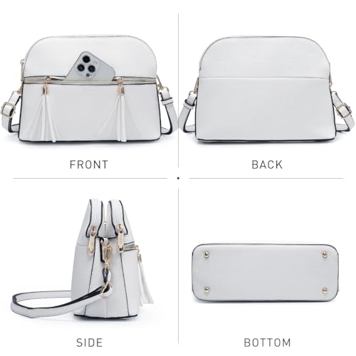 Dasein Women Tassel Zipper Pocket Crossbody Bag Shoulder Purse Fashion Travel Bag with Multi Pockets(1-White) - Image 3