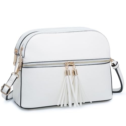 Dasein Women Tassel Zipper Pocket Crossbody Bag Shoulder Purse Fashion Travel Bag with Multi Pockets(1-White) - Image 1