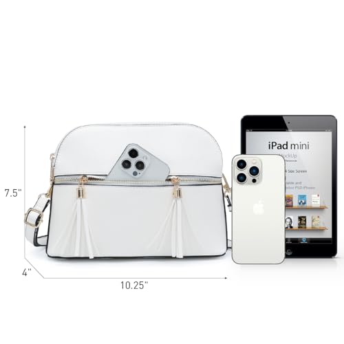 Dasein Women Tassel Zipper Pocket Crossbody Bag Shoulder Purse Fashion Travel Bag with Multi Pockets(1-White) - Image 4