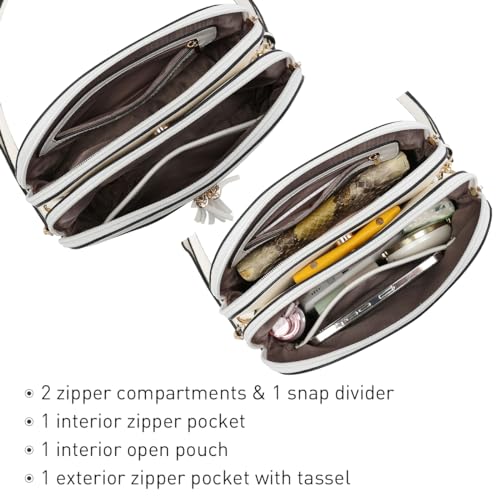 Dasein Women Tassel Zipper Pocket Crossbody Bag Shoulder Purse Fashion Travel Bag with Multi Pockets(1-White) - Image 5