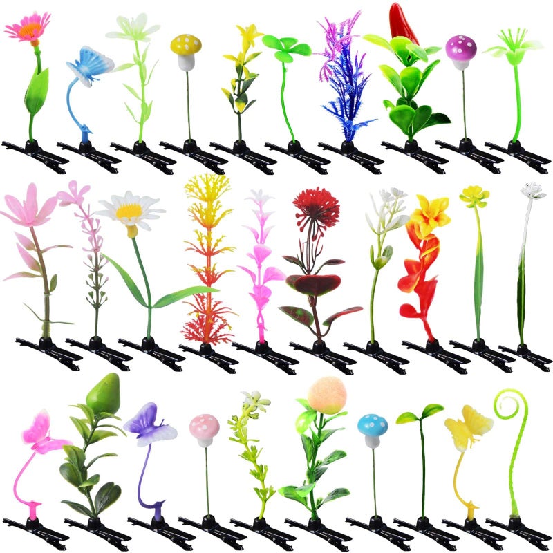 Twpribarn 30 Pcs Bean Sprout Hair Clips, Mixed Style Plant Hairpins Funny Flower Hair Clip Little Grass Mushroom Butterfly Headwear Hair Accessories for Women Girl School Home Party Christmas(Mix) - Image 1