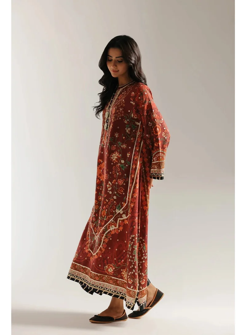 Bazm-A Fashion Atelier  Maroon Printed Kaftan Tunic - 1 Piece (2033) for Women | Best Price UAE