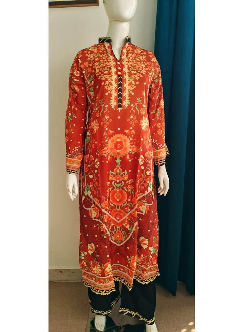 Bazm-A Fashion Atelier  Maroon Printed Kaftan Tunic - 1 Piece (2033) for Women | Best Price UAE