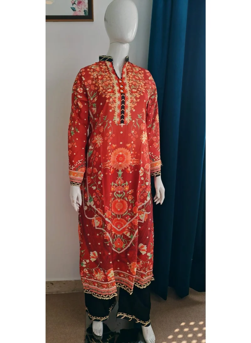 Bazm-A Fashion Atelier  Maroon Printed Kaftan Tunic - 1 Piece (2033) for Women | Best Price UAE
