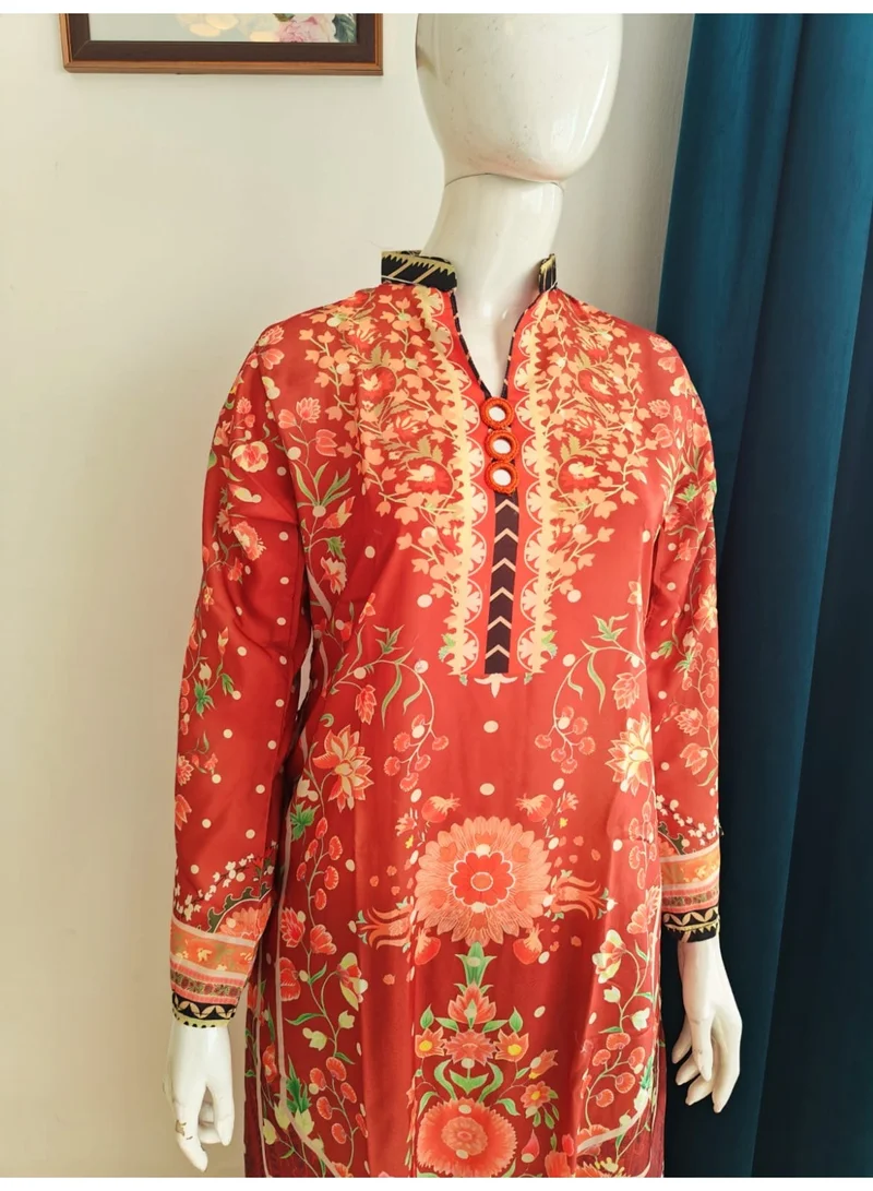 Bazm-A Fashion Atelier  Maroon Printed Kaftan Tunic - 1 Piece (2033) for Women | Best Price UAE