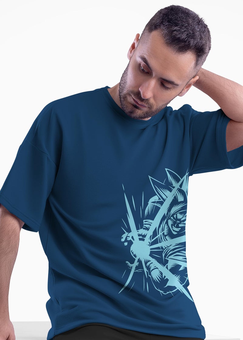 crazymonk Goku Oversized T-Shirt- Navy Blue, XXL - Image 4