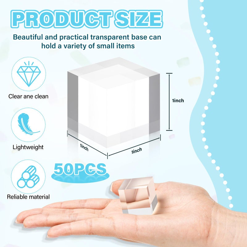 RattanView 50 Pcs Clear Acrylic Blocks 1" x 1" x 1" Acrylic Display Stands Base Square Cubes Clear Polished Cube Acrylic Risers Ring Showcase Holder Base for Jewelry Display Photography Props - Image 2
