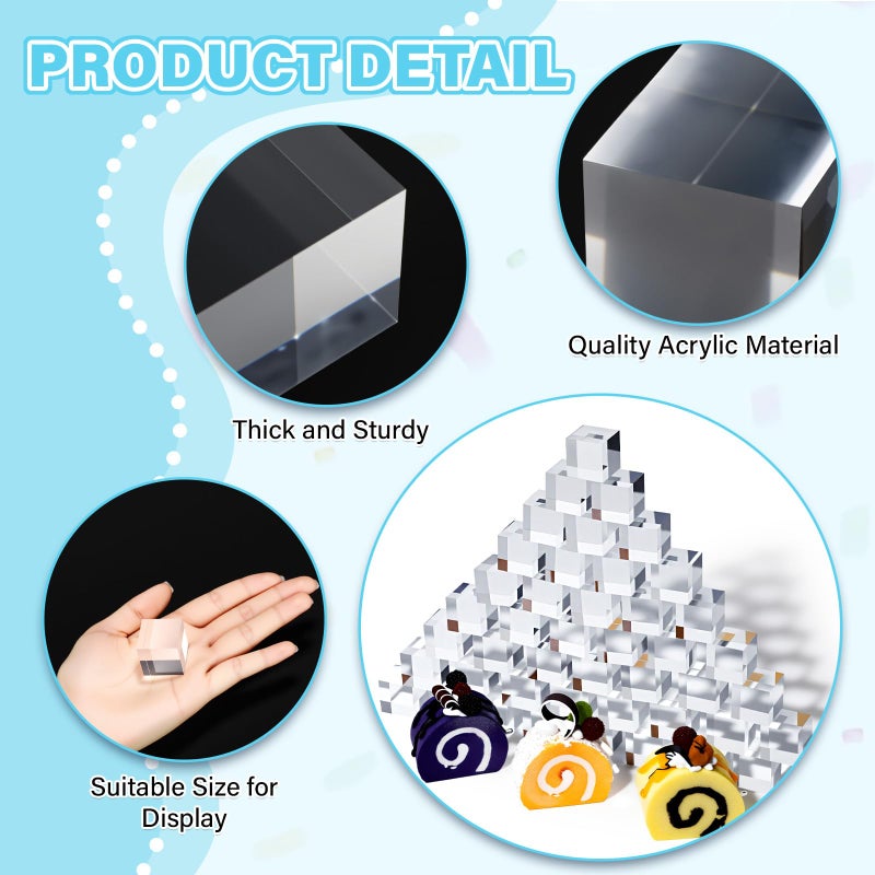 RattanView 50 Pcs Clear Acrylic Blocks 1" x 1" x 1" Acrylic Display Stands Base Square Cubes Clear Polished Cube Acrylic Risers Ring Showcase Holder Base for Jewelry Display Photography Props - Image 3