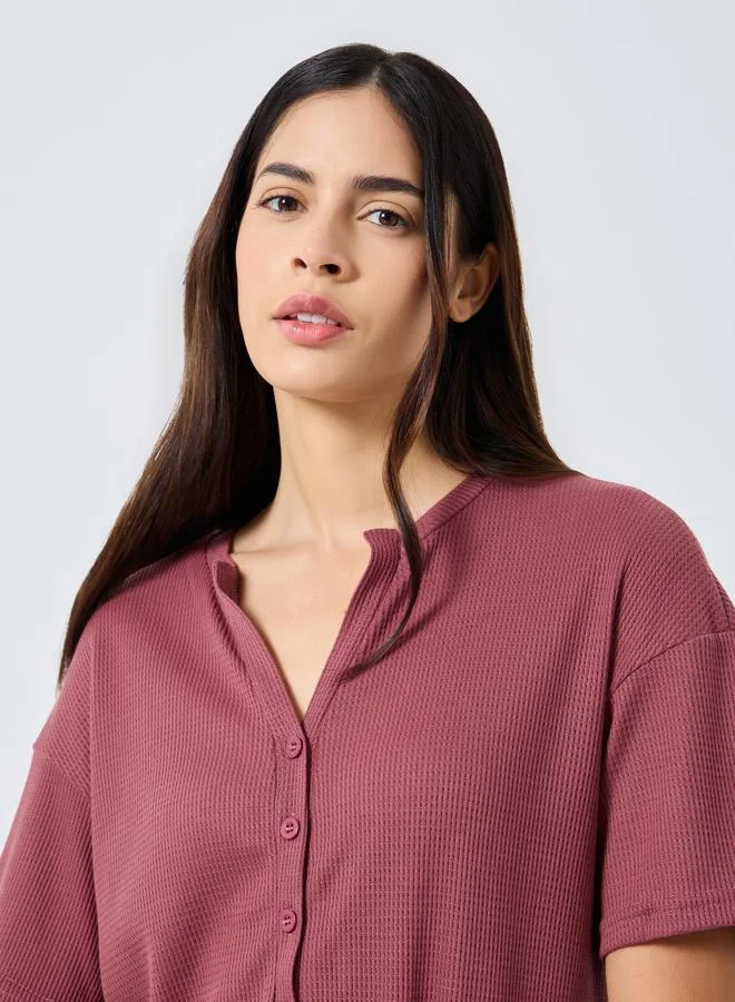 Styli Styli Waffle Textured Placket Sleep T-Shirt Dress