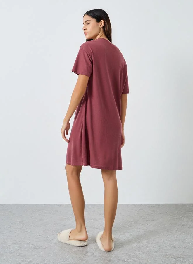 Styli Styli Waffle Textured Placket Sleep T-Shirt Dress