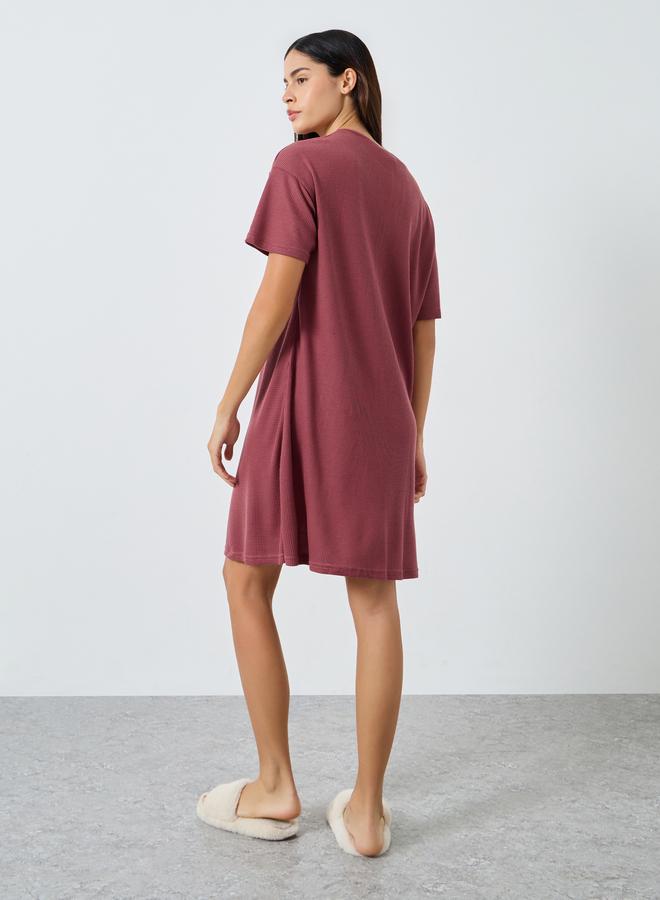 Styli Waffle Textured Placket Sleep T-Shirt Dress - Image 4