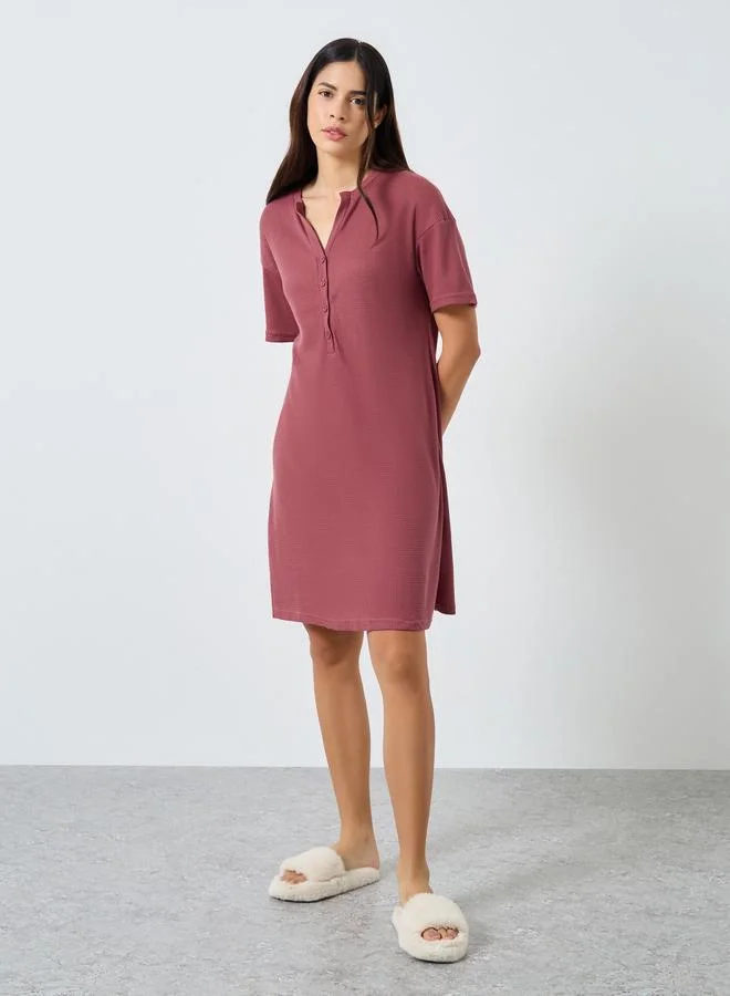 Styli Styli Waffle Textured Placket Sleep T-Shirt Dress