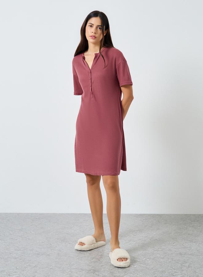 Styli Waffle Textured Placket Sleep T-Shirt Dress - Image 2