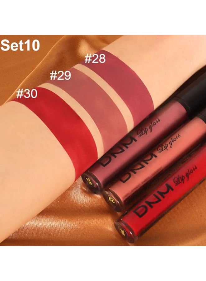 DNM مجموعة 3 قطع من أحمر الشفاه السائل روبي ريد نيود بينك موف غير اللامع للنساء DNM يدوم طويلاً 24 ساعة، أحمر الشفاه غير اللامع للبشرة الفاتحة غير اللامعة، لون 10 - Image 5