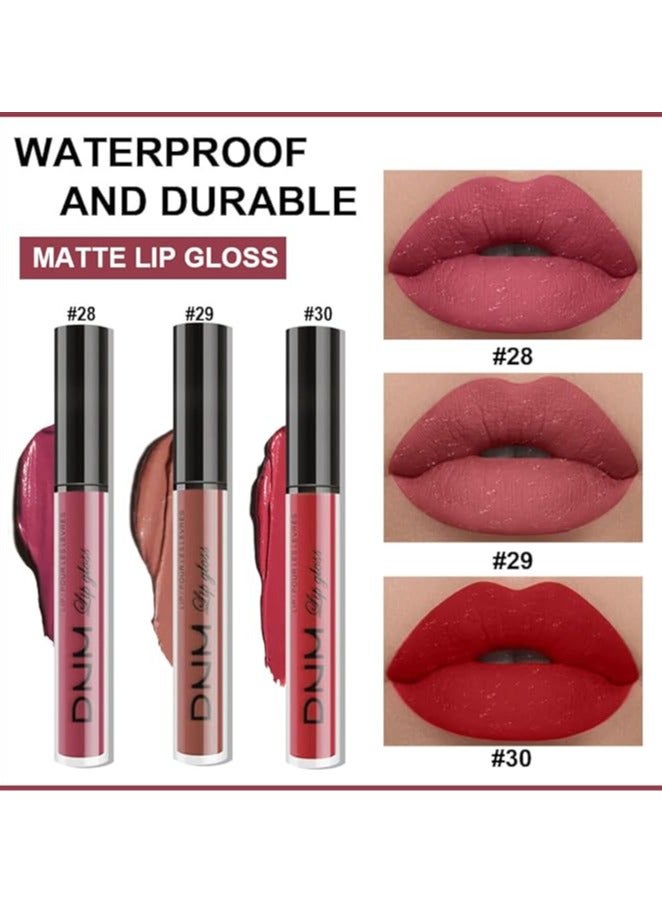 DNM مجموعة 3 قطع من أحمر الشفاه السائل روبي ريد نيود بينك موف غير اللامع للنساء DNM يدوم طويلاً 24 ساعة، أحمر الشفاه غير اللامع للبشرة الفاتحة غير اللامعة، لون 10 - Image 3