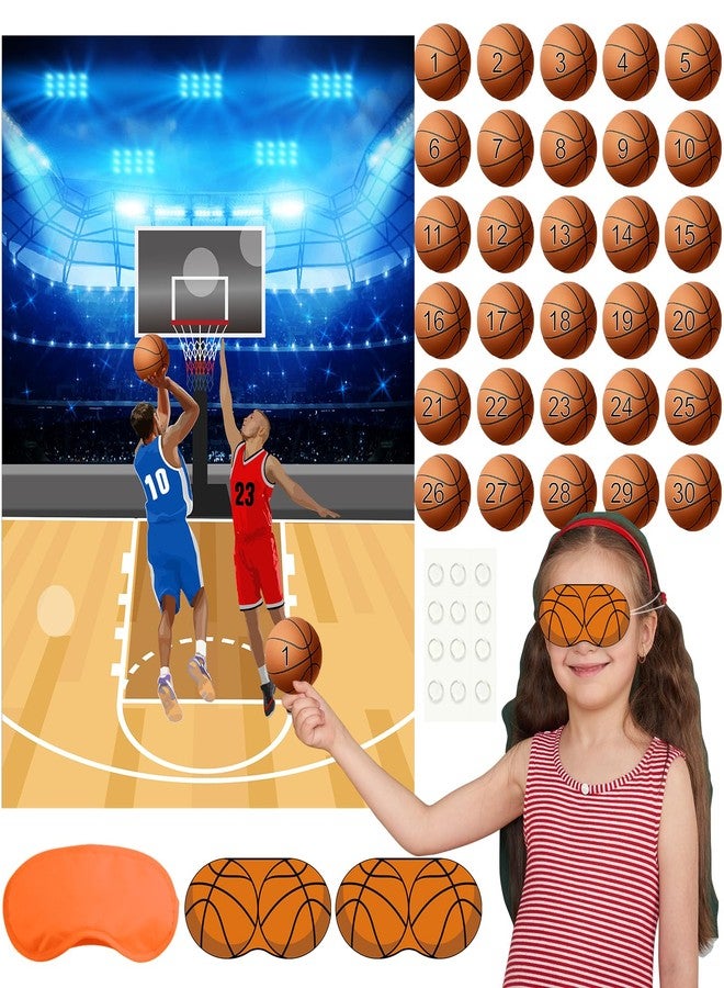 PLULON Basketball Party Game for Kids Pin The Basketball on The Hoop Game Basketball Poster with Basketball Stickers for Boys Girls Birthday Party Wall Decorations Classroom Activities - Image 1