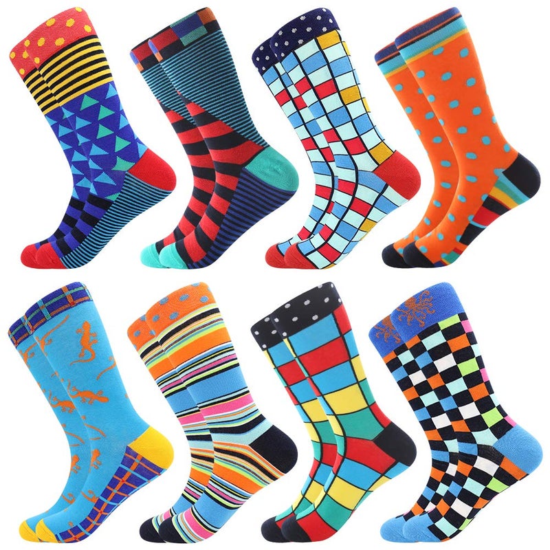 BONANGEL Men's Fun Dress Socks - Colorful Funny Novelty Crazy Crew Socks Packs with Cool Argyle Pattern (Lizard) - Image 1