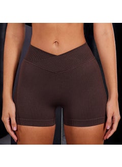 Seamless Sports Yoga Clothing Set Crossbody Shoulder Fitness Long Pants Shorts Women Nylon Material Spring Autumn Summer Winter Brown shorts