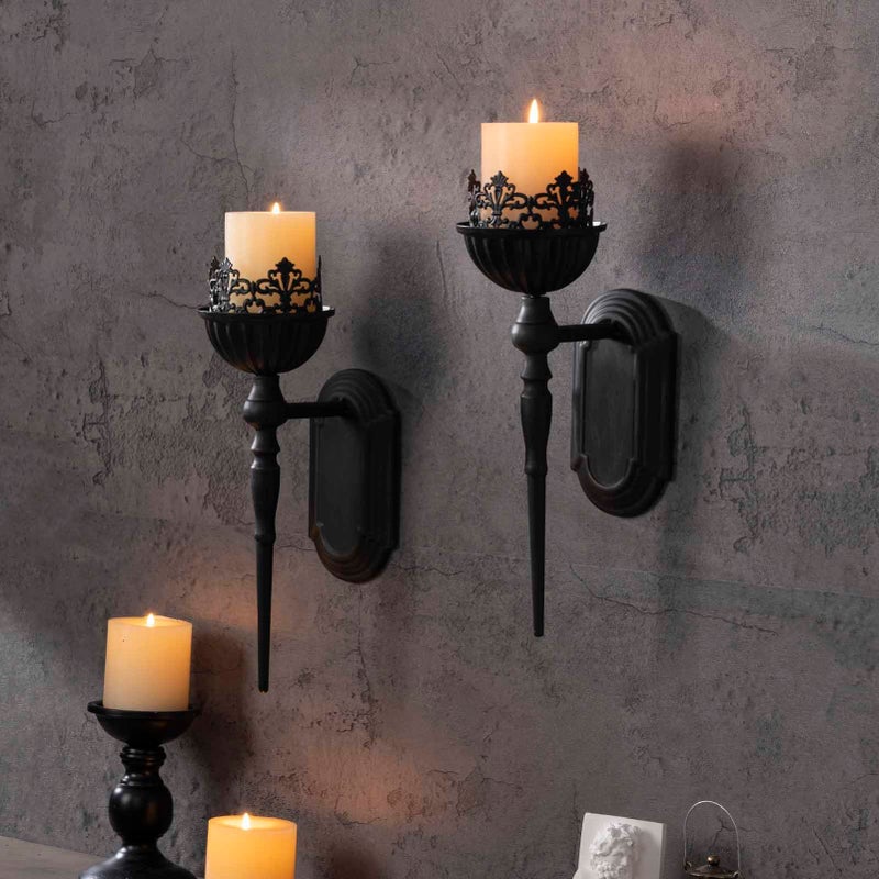 WOPARTY Gothic Wall Sconce Candle Holder (Set of 2) Black Crown and Scepter Design Wall-Mount Metal Candle Holders Hanging Iron Wall Candle Sconce Holder for Living Room, Bathroom, Dining Room - Image 5