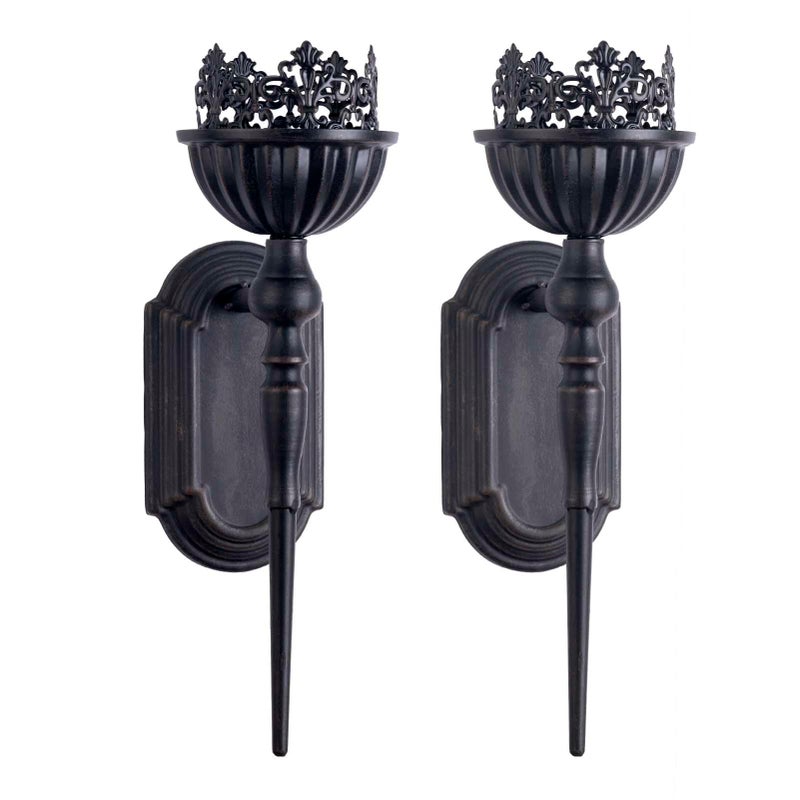 WOPARTY Gothic Wall Sconce Candle Holder (Set of 2) Black Crown and Scepter Design Wall-Mount Metal Candle Holders Hanging Iron Wall Candle Sconce Holder for Living Room, Bathroom, Dining Room - Image 3