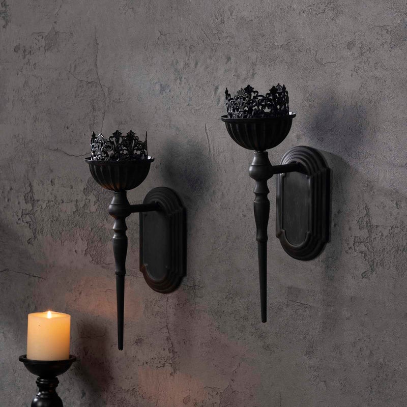 WOPARTY Gothic Wall Sconce Candle Holder (Set of 2) Black Crown and Scepter Design Wall-Mount Metal Candle Holders Hanging Iron Wall Candle Sconce Holder for Living Room, Bathroom, Dining Room - Image 4