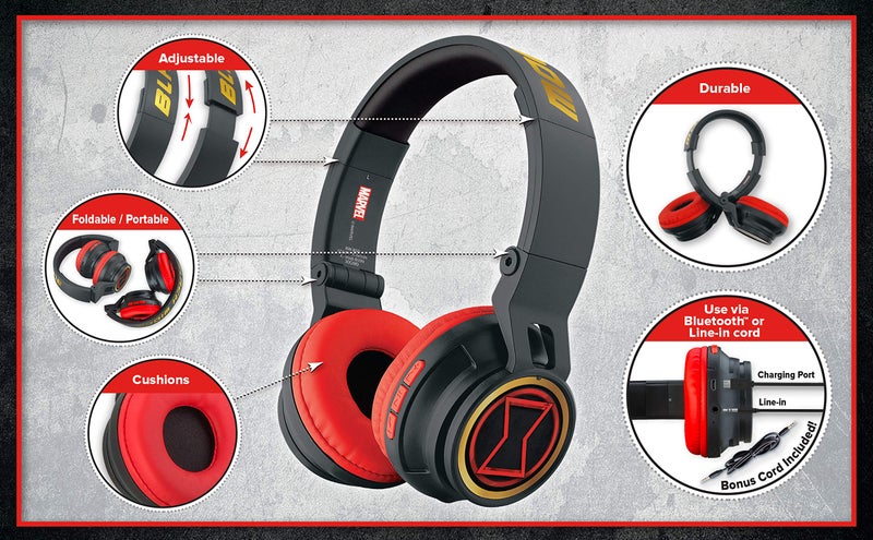 eKids Black Widow Kids Bluetooth Headphones, Wireless Headphones with Microphone Includes Aux Cord, Volume Reduced Kids Foldable Headphones for School, Home, or Travel - Image 5