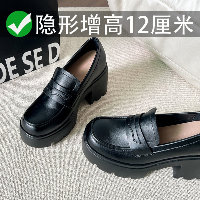 Inner Height Increase 12Cm Thick-Soled Loafers 3233 Small Size Small Thick Heel Inner Height Increase British Style Small Leather Shoes For Women - Image 1