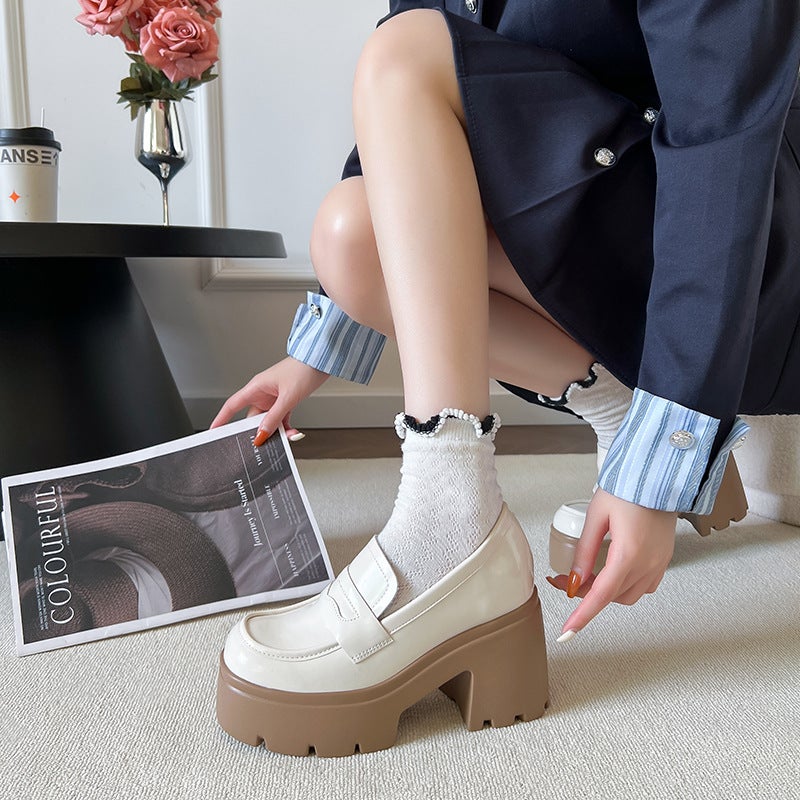 Inner Height Increase 12Cm Thick-Soled Loafers 3233 Small Size Small Thick Heel Inner Height Increase British Style Small Leather Shoes For Women - Image 5