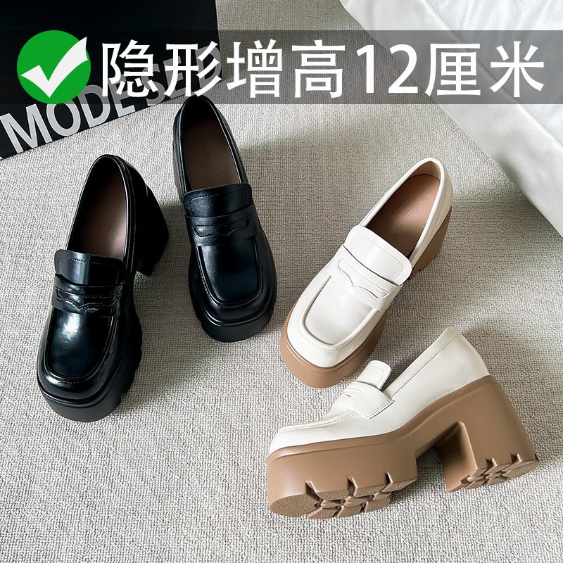 Inner Height Increase 12Cm Thick-Soled Loafers 3233 Small Size Small Thick Heel Inner Height Increase British Style Small Leather Shoes For Women - Image 2