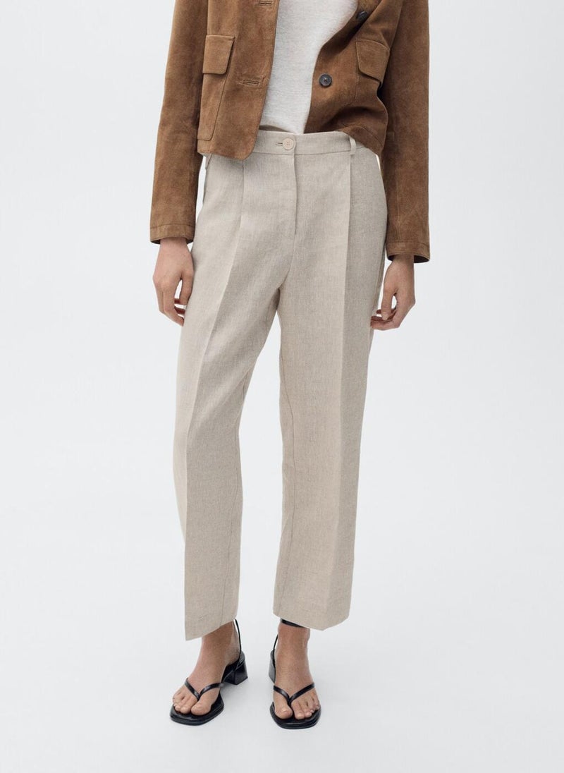 MANGO Straight Linen Trousers With Dart Detail  - Image 1