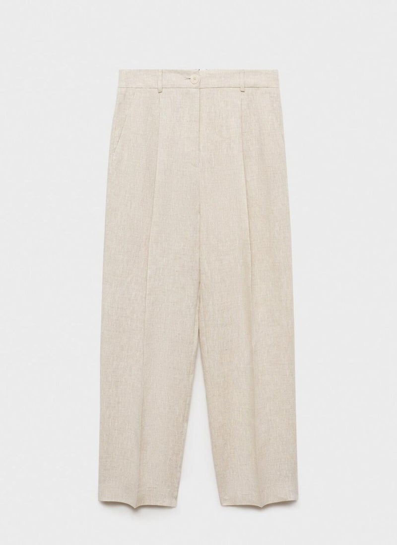 MANGO Straight Linen Trousers With Dart Detail  - Image 4