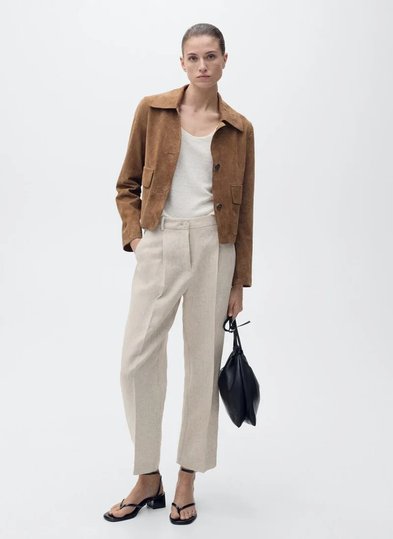 MANGO Straight Linen Trousers With Dart Detail