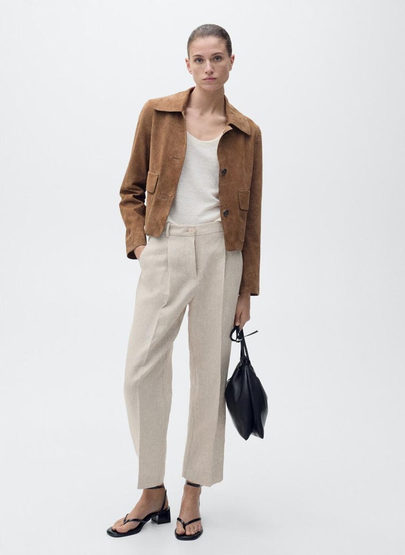 MANGO Straight Linen Trousers With Dart Detail  - Image 3