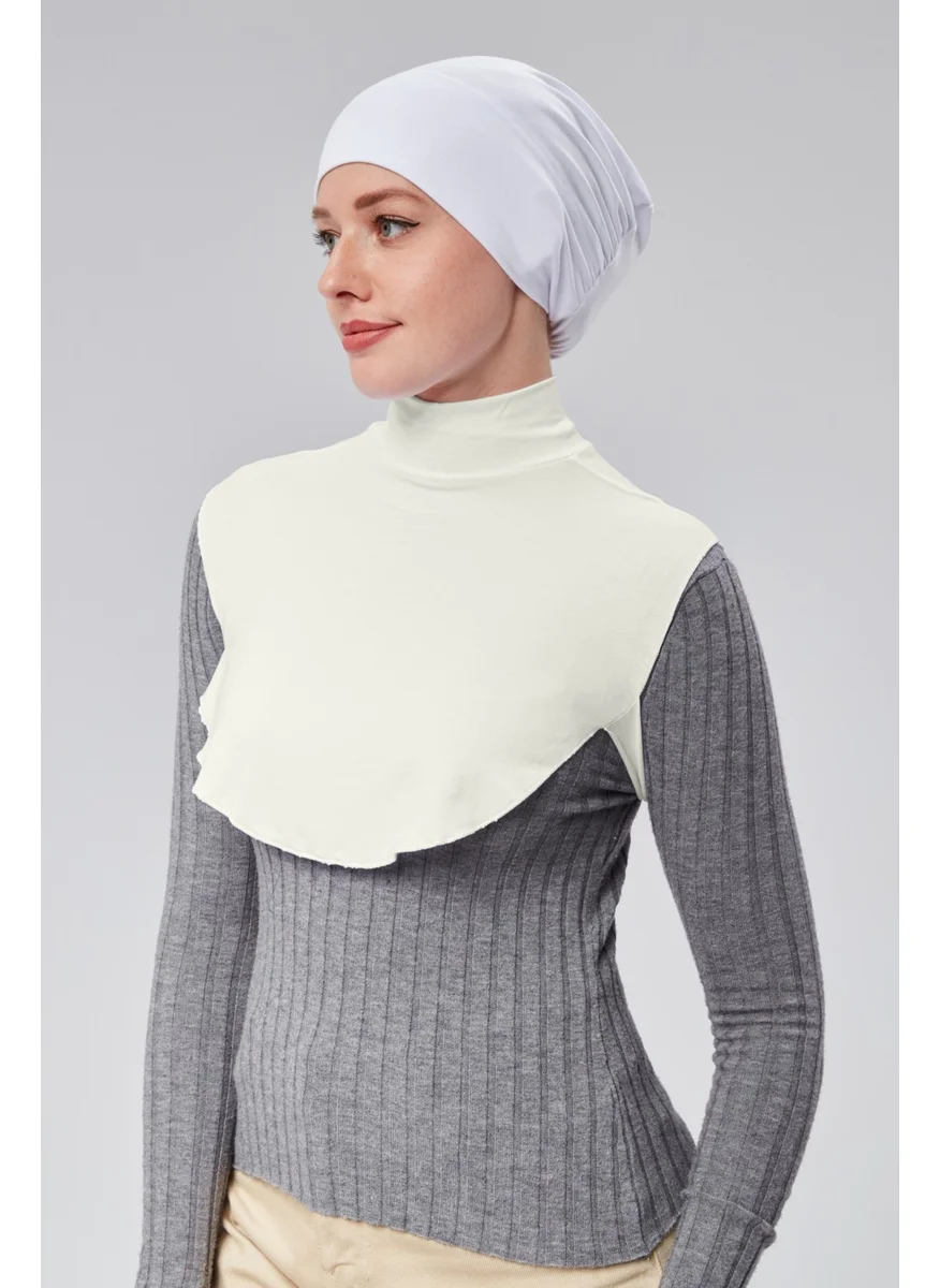 Sonbahar Moda Autumn Fashion Hijab Half Turtleneck Bagel Neck Collar Combed Cotton Plain Color Ecru